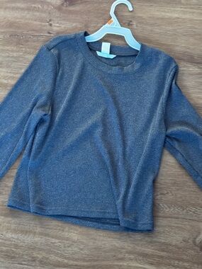 Women's Blue-Grey Metallic Long-Sleeve Knit Top
